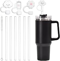 Vista 1 de 6 popotes transparentes de repuesto para vasos Stanley de 40 onzas y 30 onzas, 3 bonitas cubiertas de popote para vasos Stanley con 1 cepillo