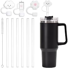 6Pcs Replacement Clear Straws for Stanley 40 oz 30 oz Cup Tumbler,3Pcs Cute Straw Covers Toppers for Stanley Tumblers with 1 Cleaning Brush,Plastic, Clear