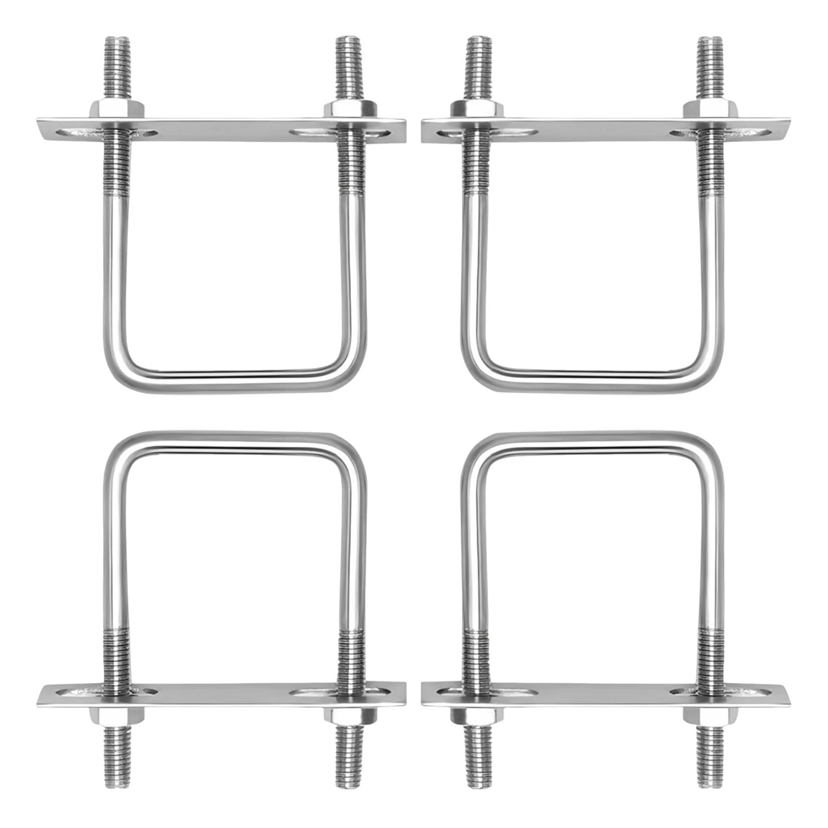 4 Viti A U In Acciaio Inox 304 M10 – 80x150 Mm Con Piastre E Dadi, Per Tubi, Rimorchi E Strutture Fai-da-te