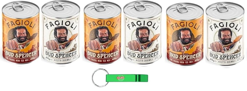Fagioli alla Bud Spencer Testpaket Tex Mex und Borlotti, Bud Power- Bud-Spencer-Tex Mex Bohnen fertig zum Probieren 6 x 400gr + Beni Culinari Kostenloser Schlüsselanhänger