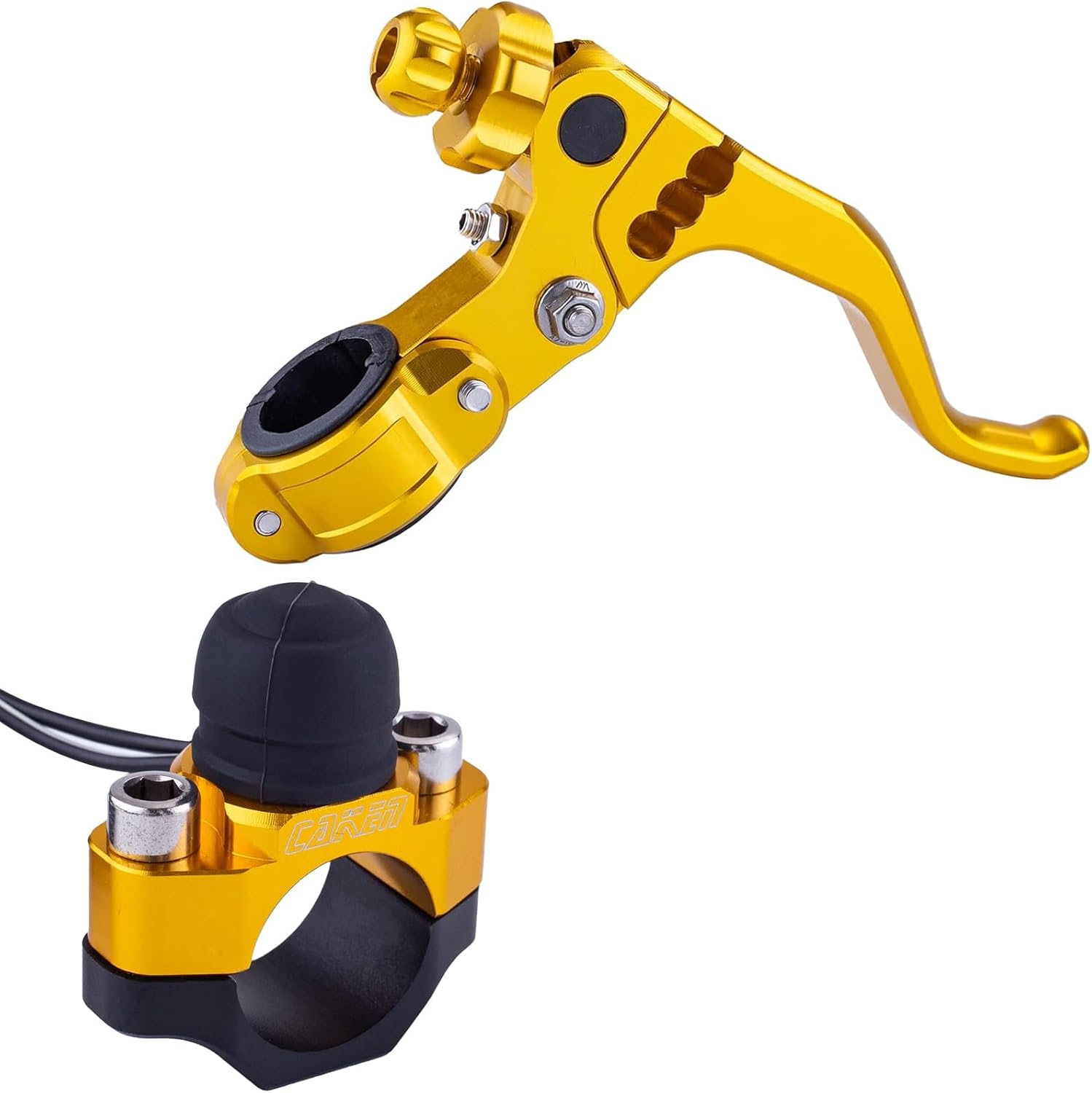 PRO CAKEN 7/8‘’ 22mm Universal Motorcycle CNC Short Stunt Clutch Lever with Start Stop Kill Switch Button Aluminum Alloy Clutch Handlebar Compatible with Most Motorcycles Dirt Bike