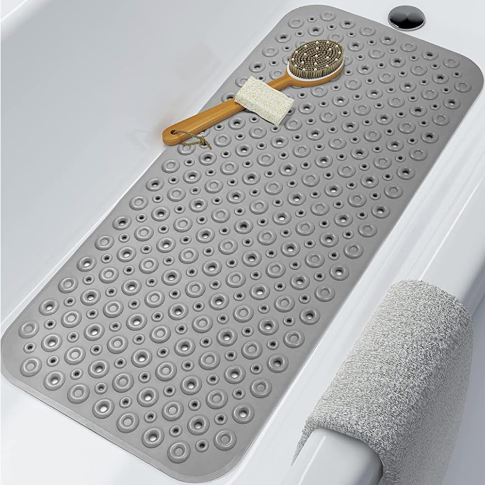 Tapis De Douche Antidérapant 75x43cm Bleu - Lavable En Machine Avec Ventouses Et Drainage