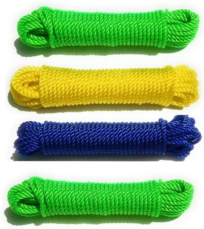 Nylon Cloth Drying Rope 8M Multicolor Multipurpose Laundry Clothesline for Indoor Outdoor Home Balcony Travel Strong Durable Weather Resistant Easy Install Pack of 4