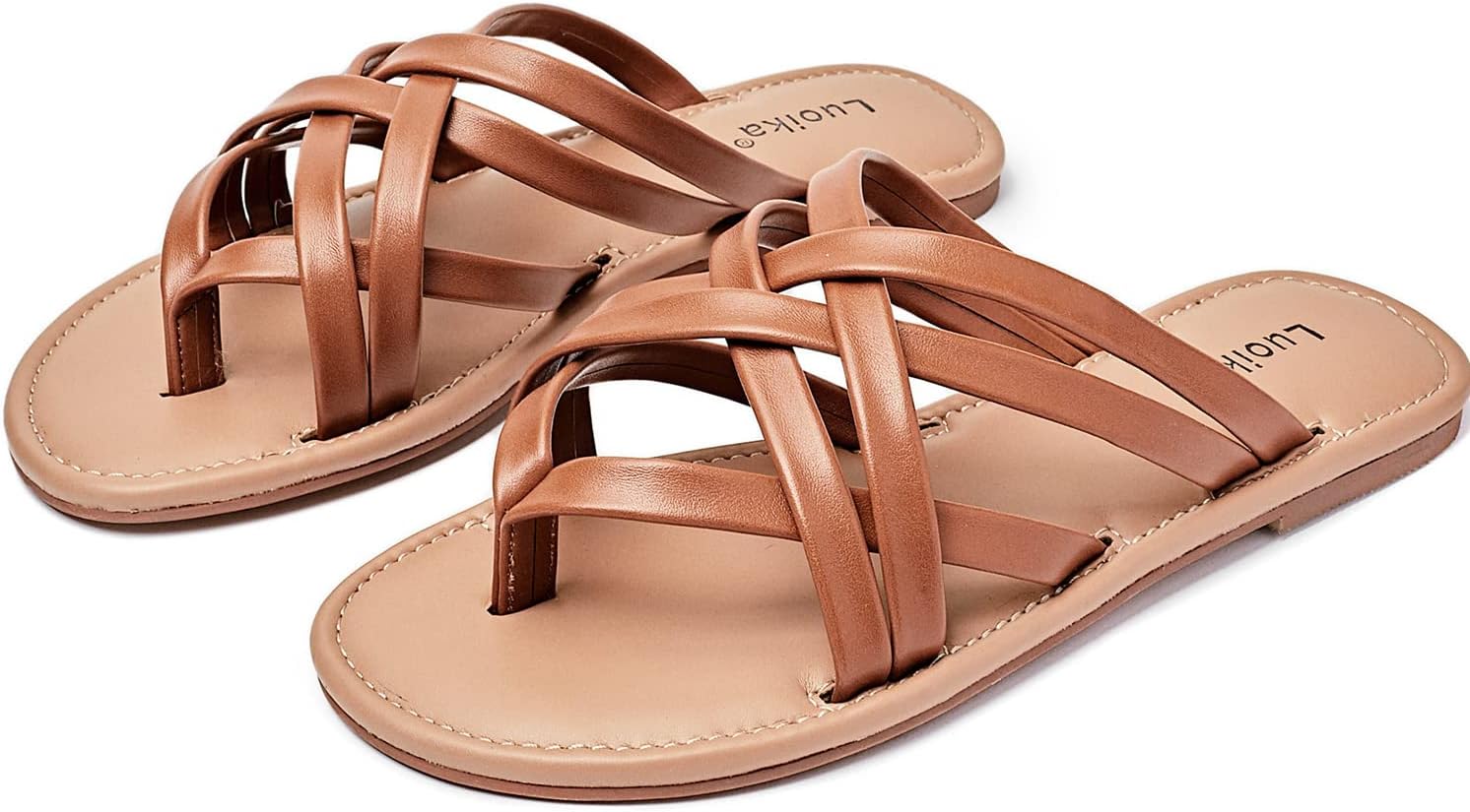 Luoika Women's Wide Width Flat Sandals, Flip Flop Slides Sandal Casual Strapy Sandal Slip on Summer Beach Shoes for Women. - Image 7