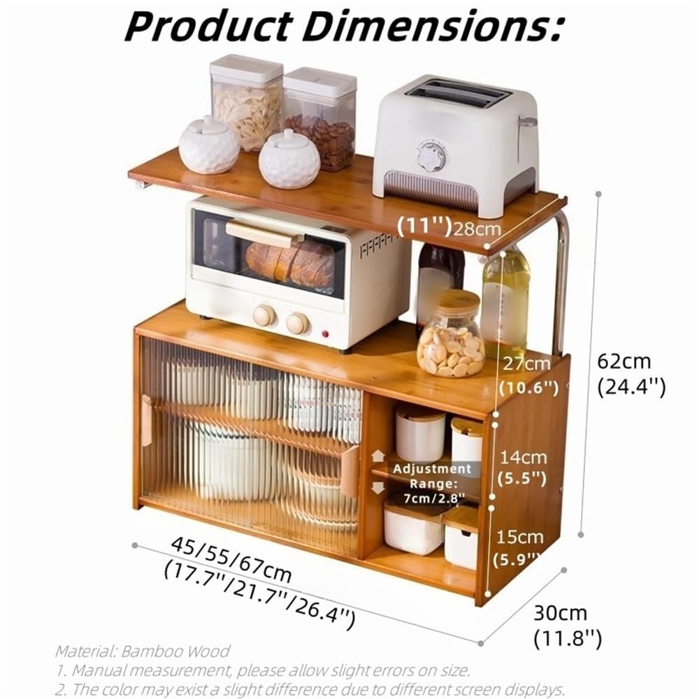 Scolapiatti da cucina in bambù con ripiani regolabili in acrilico, multi livello, struttura solida, supporto per forno a microonde, naturale, h 45 cm