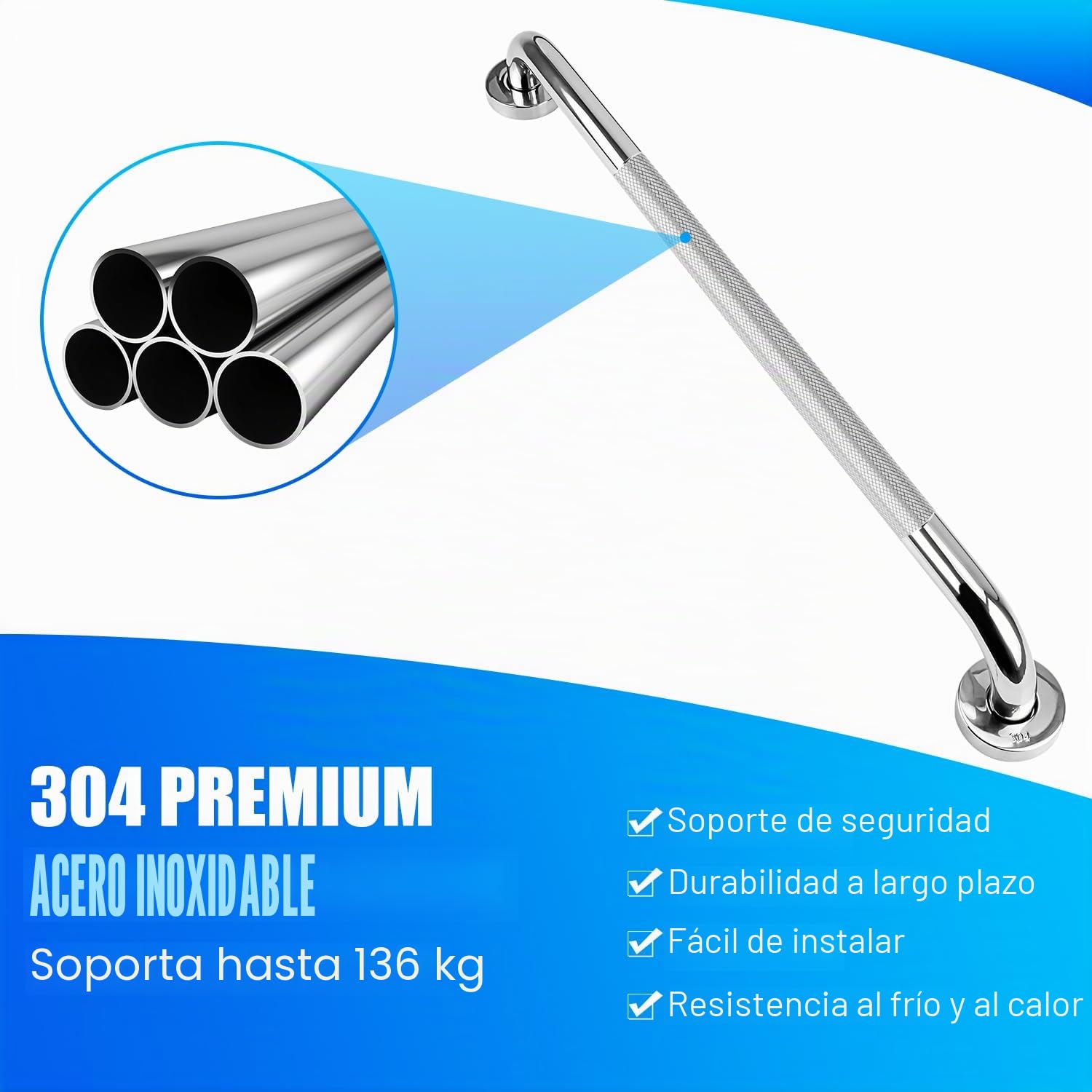 supregear Agarraderas Baño Para Mayores (2-Pieza), Mango de Ducha y Baño Antideslizantes de Acero Inoxidable 304, Manija de Seguridad Asistencia para Discapacida, 80 cm