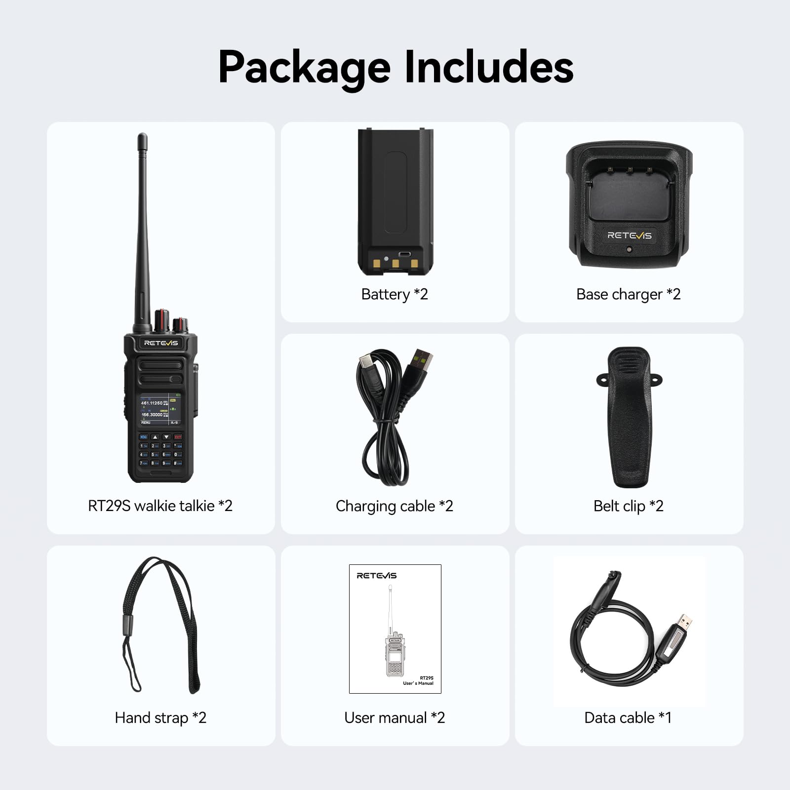 Retevis RT29S Walkie-Talkie, Radiotelefon Grupowy Dalekiego Zasięgu IP67, Profesjonalny, z Redukcją Szumów, z Podwójnym Nasłuchem, Bateria 2800 mAh, dla Placów Budowy i Magazynów(opakowanie 2 szt)