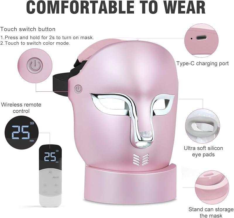 FSA Red Light Therapy Mask for Face : Acne Removal,Wrinkles Redness,Wirless Remote,Salon Grade HSA Infrared Face Mask, Anti Aging Skincare for Home,2000mAh Rechargeable Led Light Therapy Facial Mask image 6