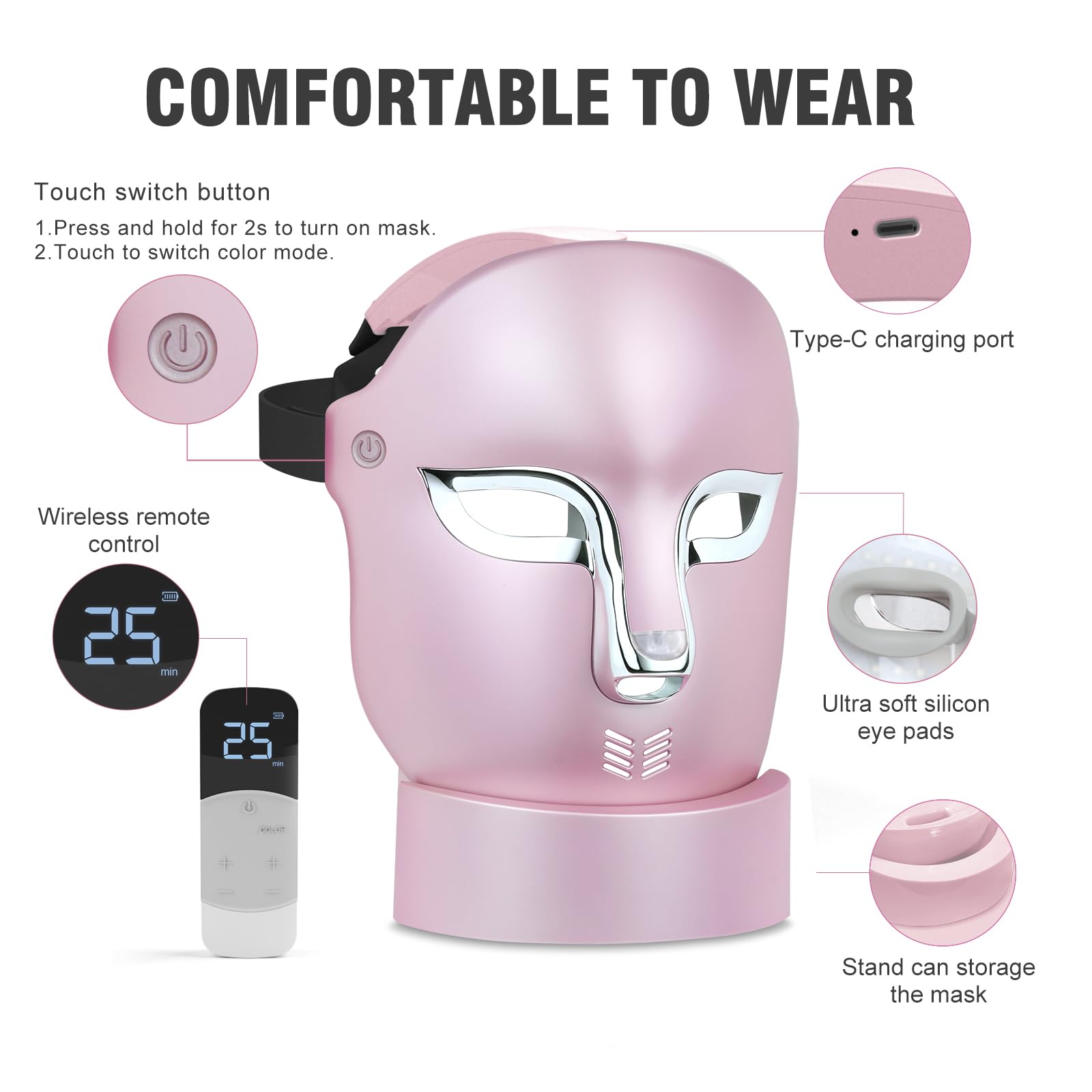 FSA Red Light Therapy Mask for Face : Acne Removal,Wrinkles Redness,Wirless Remote,Salon Grade HSA Infrared Face Mask, Anti Aging Skincare for Home,2000mAh Rechargeable Led Light Therapy Facial Mask