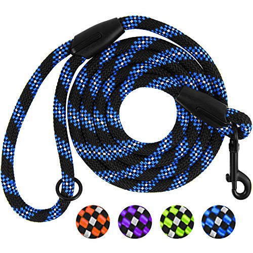 BRONZEDOG Rope Dog Leash 6ft Mountain Climbing Training Slip Show Lead Braided Reflective Leashes for Small Medium Large Dogs (L/XL Standard Dog Leash, Blue)
