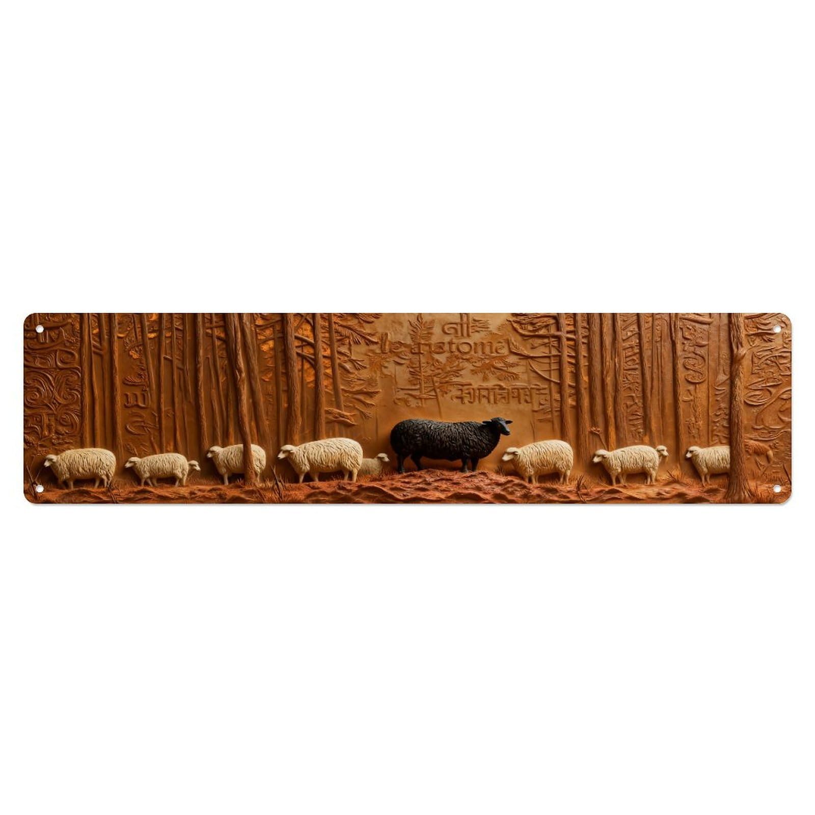 Forest Sheep Herd Silhouette Sunset Metal Tin Sign Plaque