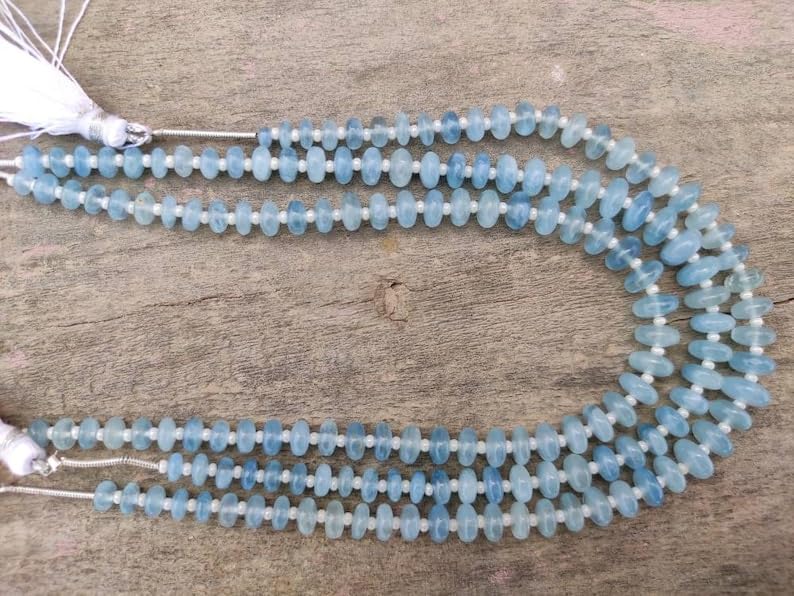 Aigue-marine naturelle perles lisses pour réparer et enfiler vos colliers