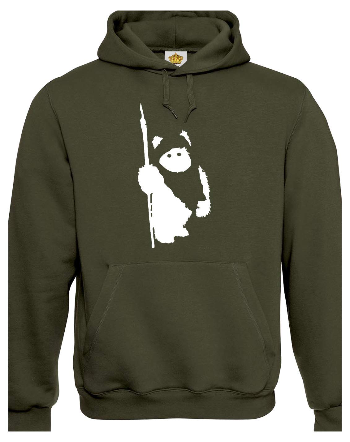 Crown Designs Ewok Silhouette Sci Fi Movie Film Inspired Gift Unisex Hoodies for Men, Women & Teenagers - Military Green/X-Large