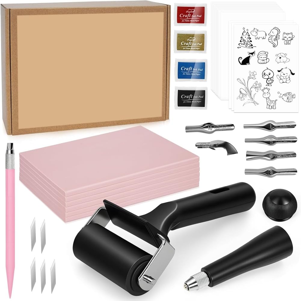 Kit de Impresión en Bloque de Linóleo con de de 47 Piezas, Conjunto Completo de Fabricación de Sellos para Principiantes, Artistas, Manualidades DIY.
