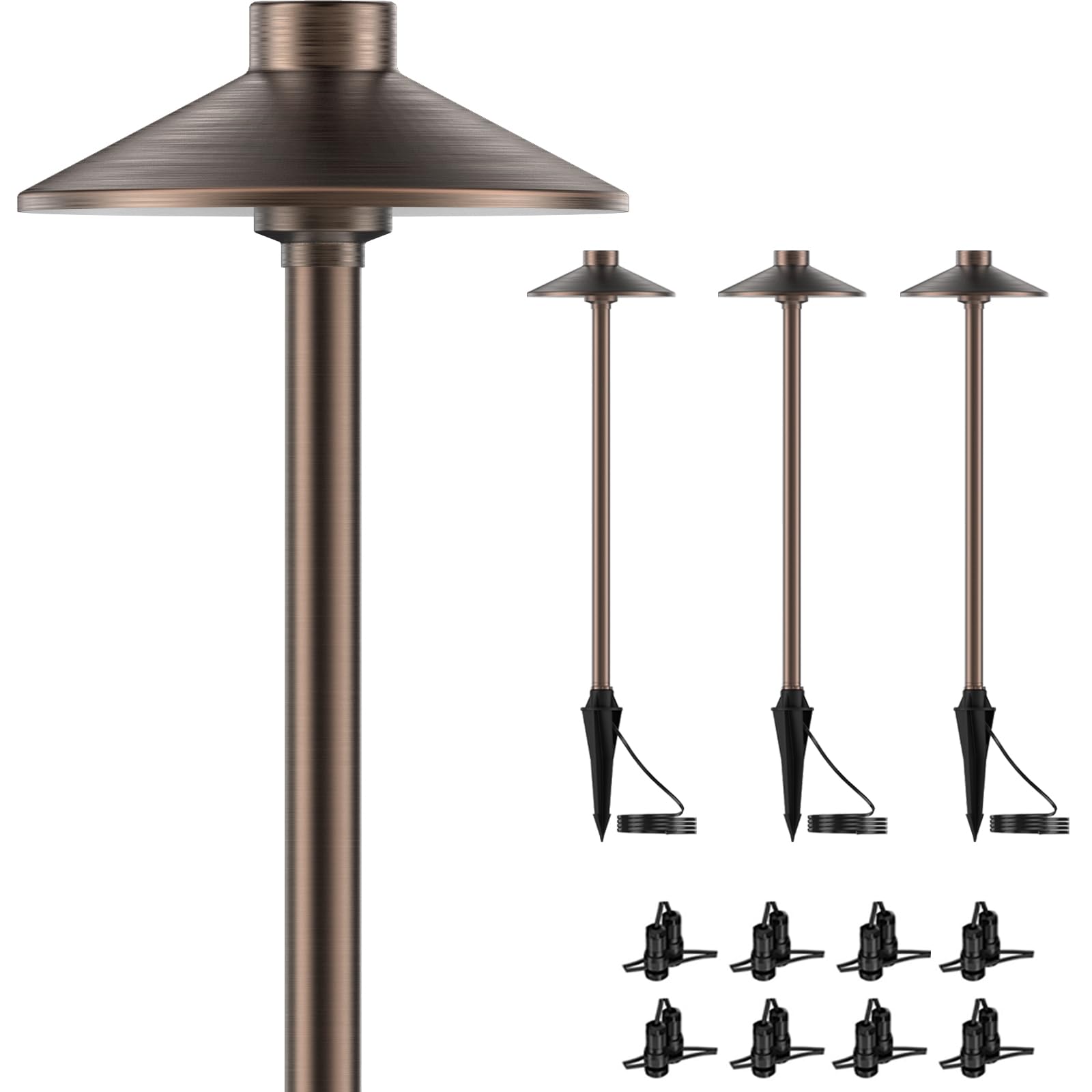 zonegrace 4 pack solid brass low voltage pathway lights,outdoor wired led landscape path lights,ac/dc 12v bronze pathway lighting for walkway garden yard,ul listed cord,without replacement bulbs