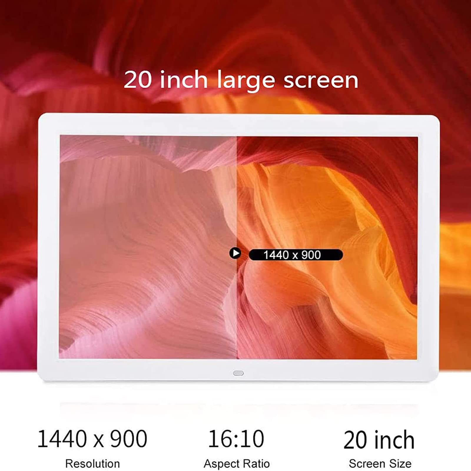 Nuevo Marco De Fotos Digital De 20 Pulgadas, Pantalla IPS De 1440X900, Pantalla Táctil, Sensor De Movimiento, Compatible Con Reloj De Calendario De Vídeo De Rotación Automática,Negro