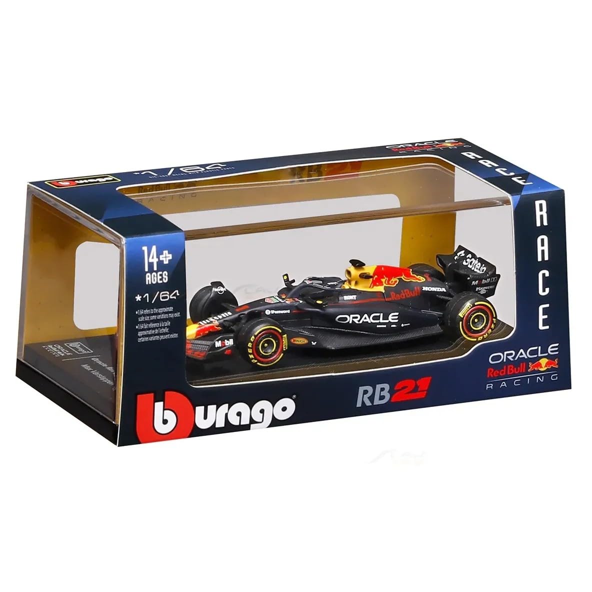 BBURAGO - Oracle Red Bull Racing RB21 2025 Bahrain GP #1 Max Verstappen Die-Cast Model Car, 1:64 Scale, Official Licensed Replica, Acrylic Display Box, Flat Blue, Recommended 14+