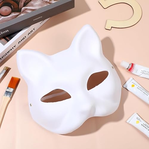 Miniatura 6 de FOMIYES 5 máscaras de gato lisas sin pintar en blanco, para manualidades, máscaras de papel blancas para bricolaje, máscara Kabuki para Halloween,