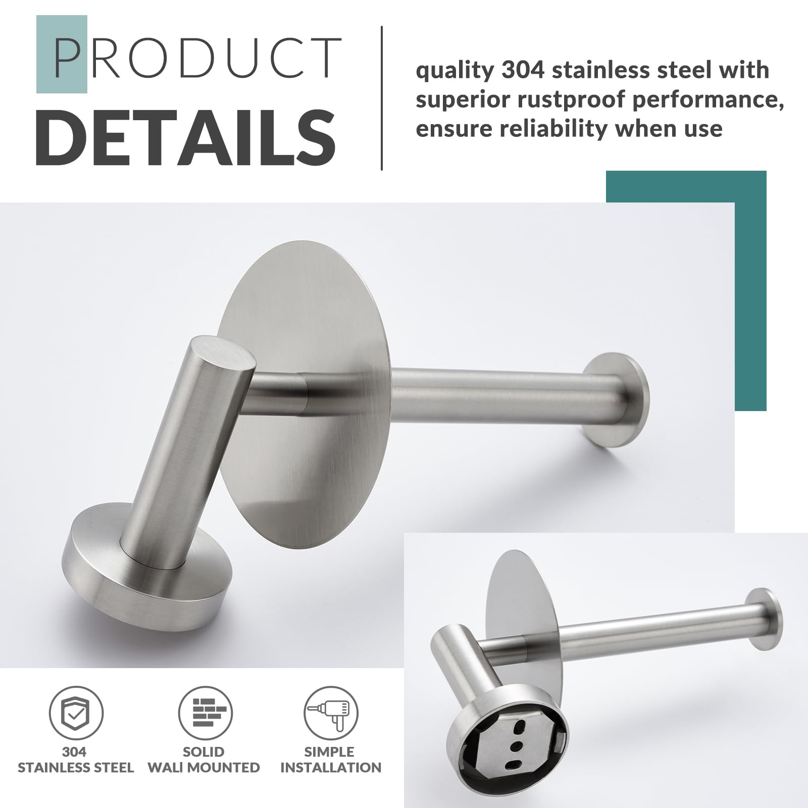 Aomasi Vertical Toilet Paper Holder for Bathroom Wall, Brushed Nickel — Amazon image 8