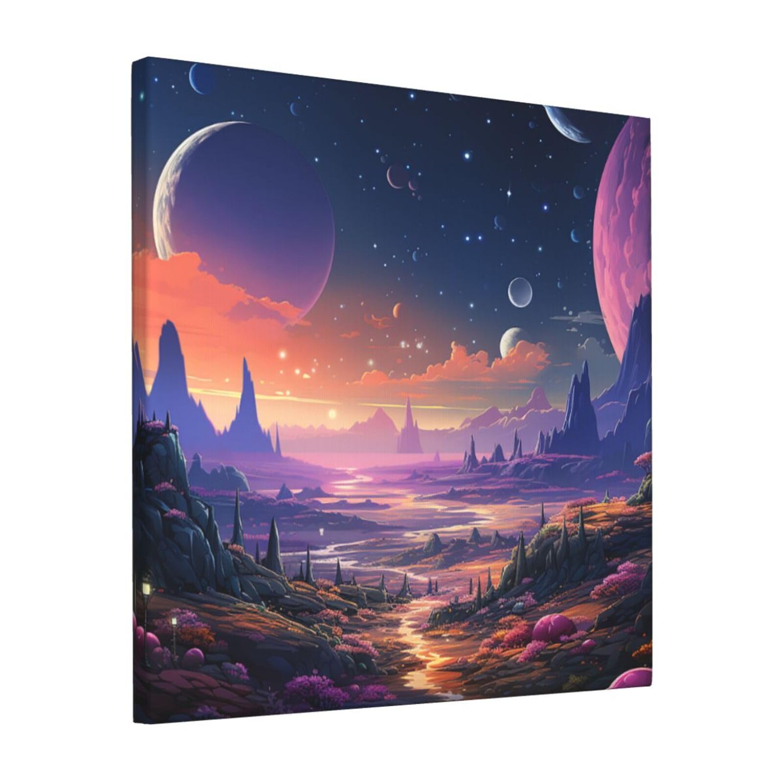 KLOPH Colorful retro space theme Canvas Wall Art for Living Room 12"x12" Modern Artwork Painting for Bathroom Hanging Canvas Prints Aesthetic Wallart for Bedroom Kitchen Office Wall Decor