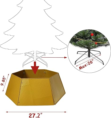 Miniatura 3 de WKHOMEDECO Collar dorado para árbol de Navidad, collar de árbol de metal con rejilla ajustable, árbol de Navidad grande a pequeño, hermosos collares