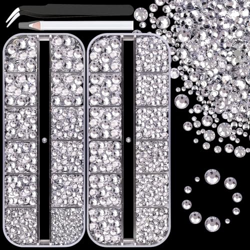 Resin Rhinestones for Crafting, 2 Boxes Clear Flatback Crystals for Bedazzling Crafts DIY Nail Art Decoration, Non Hotfix Bulk Gems for Tumbler Shoes Clothing Fabric Face Makeup
