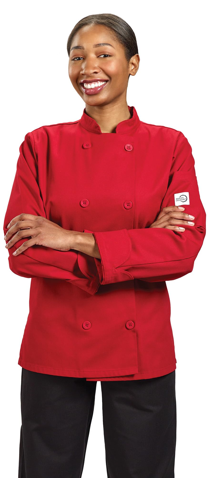 Mercer Culinary M60020RDS Millennia Women's Cook Jacket with Traditional Button, Small, Red