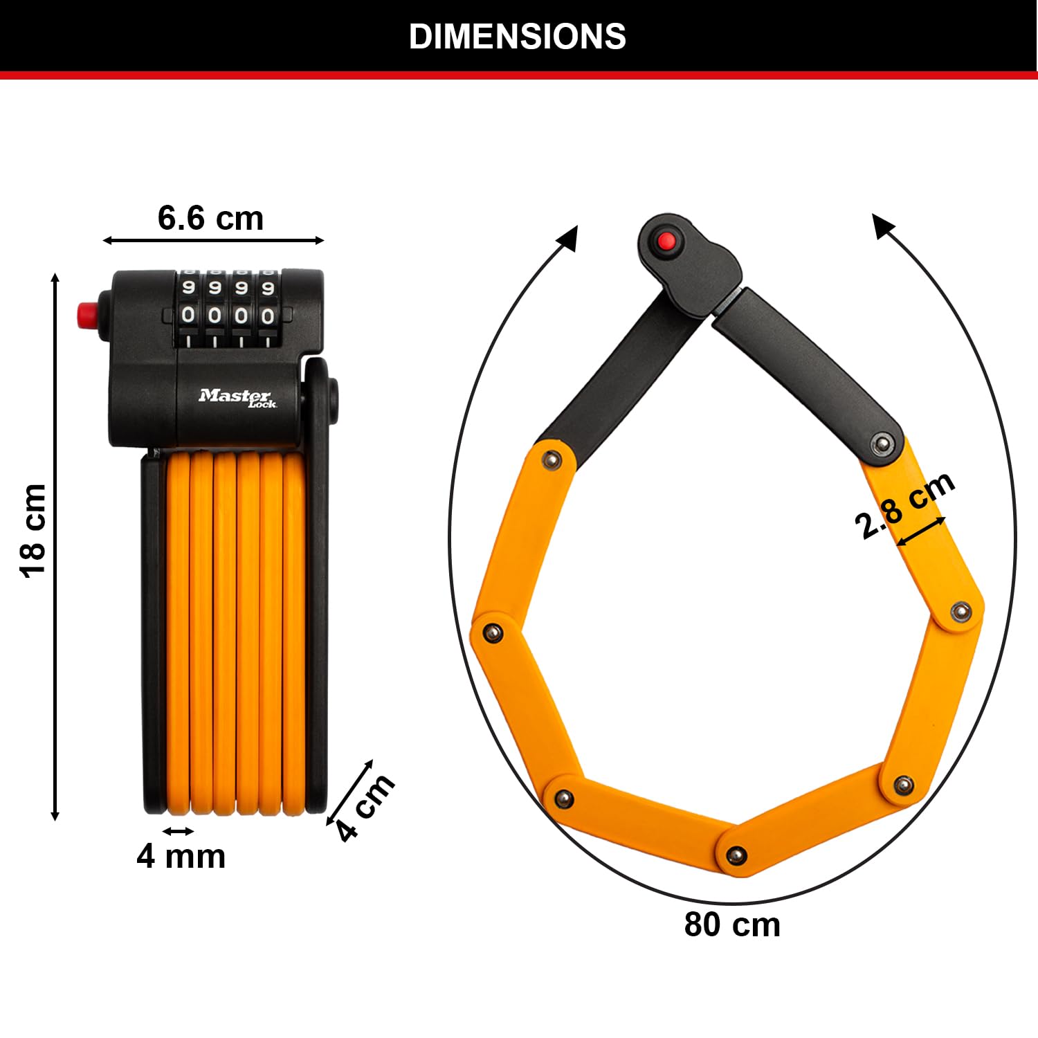 Master Lock Antivol Vélo à Code en Acier Trempré, Combinaison programmable, Support de transport inclus, 80 cm