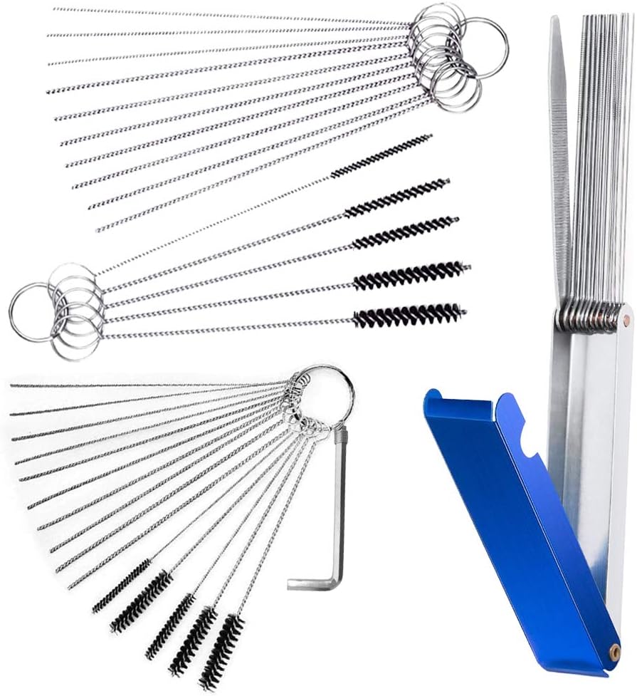 4 Set Carburetors Carbon Dirt Jet Remove Cleaner, FineGood 13 Cleaning Wires Set, 20 Cleaning Needles, 10 Nylon Brushes, 1 Stainless Steel Wrench Tool Kit for Motorcycle ATV Moped Welder Carb