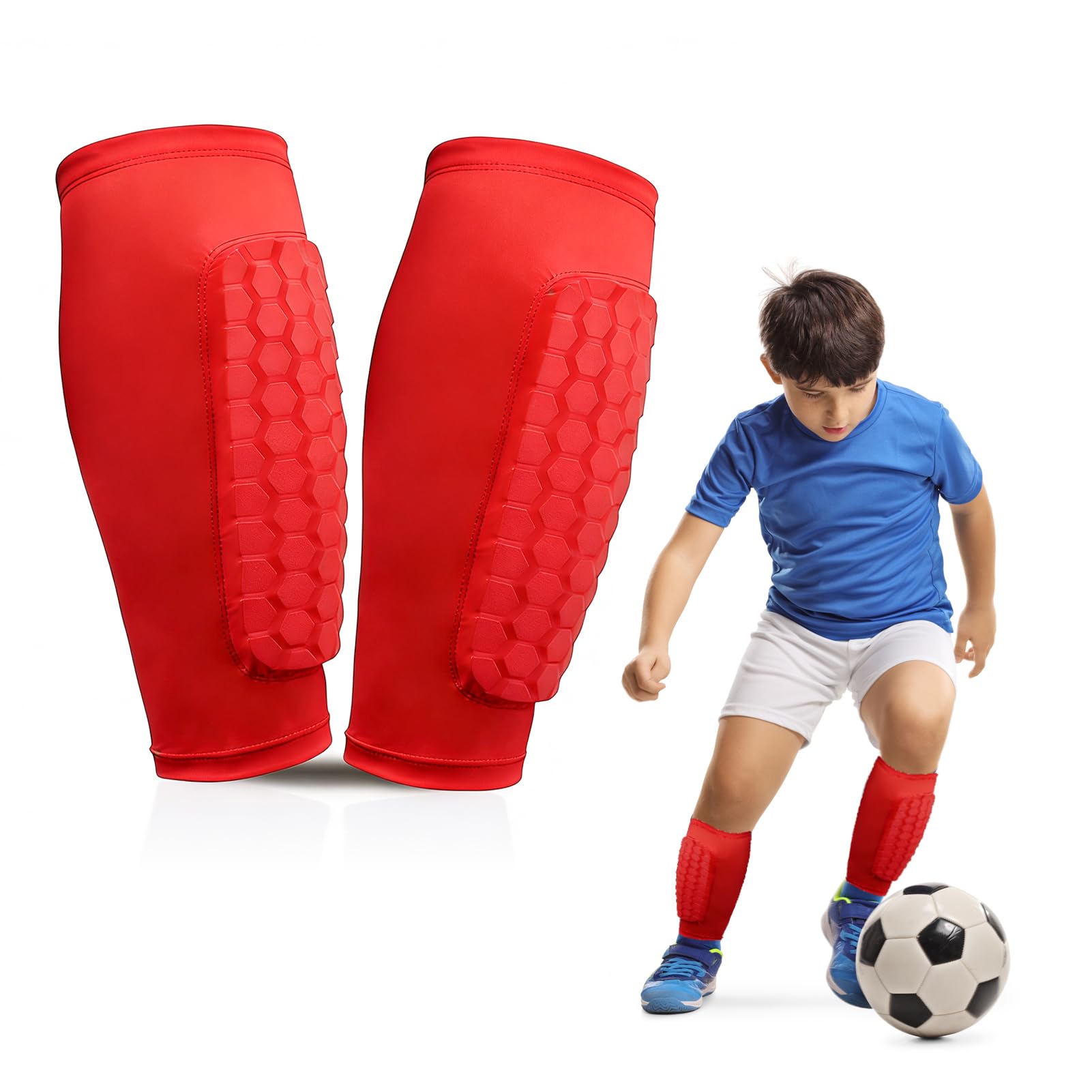 Sharelove Soccer Shin Guards Kids, Practical Protector Football Shin Pads with Breathable Elastic Honeycomb Pads, Thickened and Enlarged Shin Defender Shin Guards Sleeves for Kid Adult