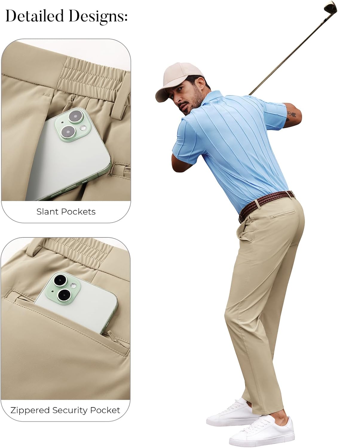 PJ PAULl Jones Mens Golf Pants Stretch Tapered Wrinkle Free Pants Casual Lightweight Trousers with 5 Pockets - Image 5