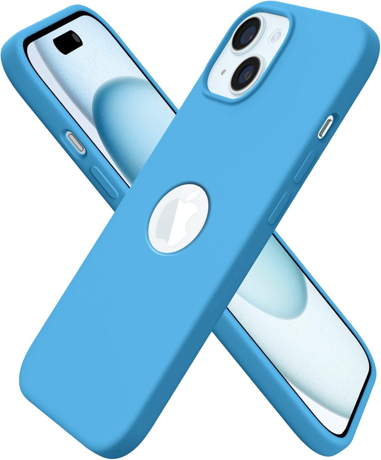 VONZEE Microfiber Logo Cut Cover Compatible for iPhone 15 Plus Case Liquid Silicone Cases Full Body 4 Layer Protective Covers Shockproof Back Cover with High Raised Camera Lips (6.7 inch, Aqua Blue)
