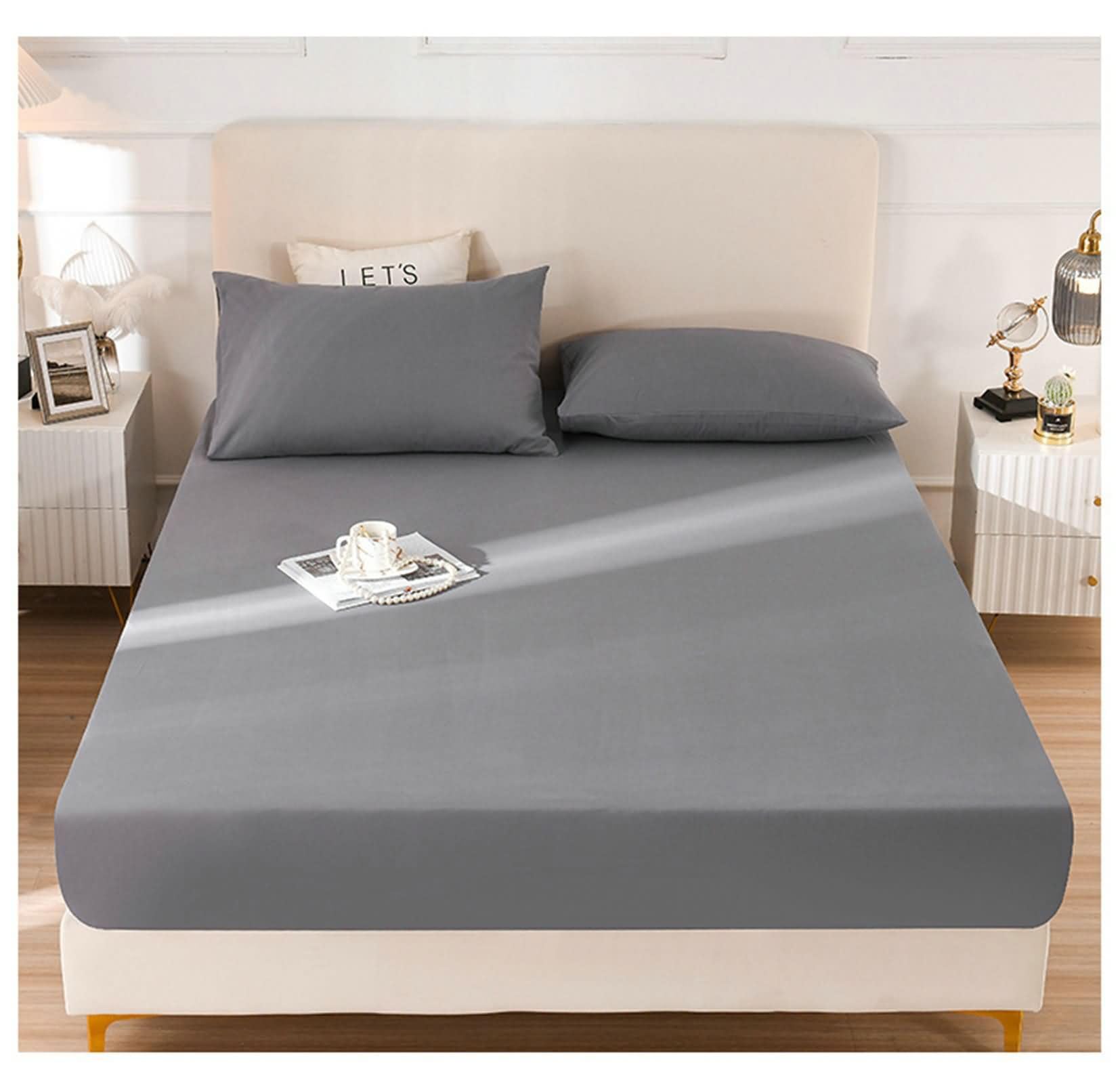 Spannbettlaken mit Gummizug Baumwolle, Einfarbig, 120 x 200 cm, Spannlaken Grau