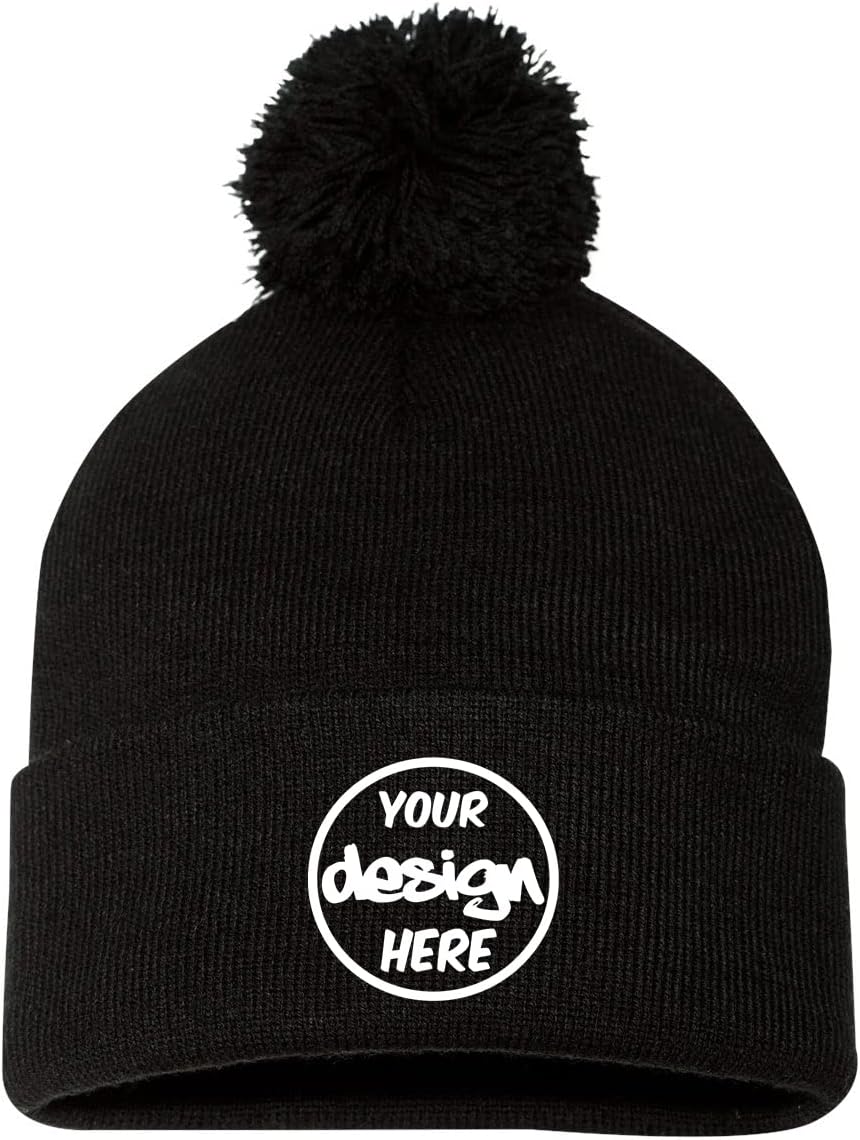 INK STITCH Sp15 Unisex Custom Personalized Add Your Own Logo Texts Pom Beanie Winter Hats