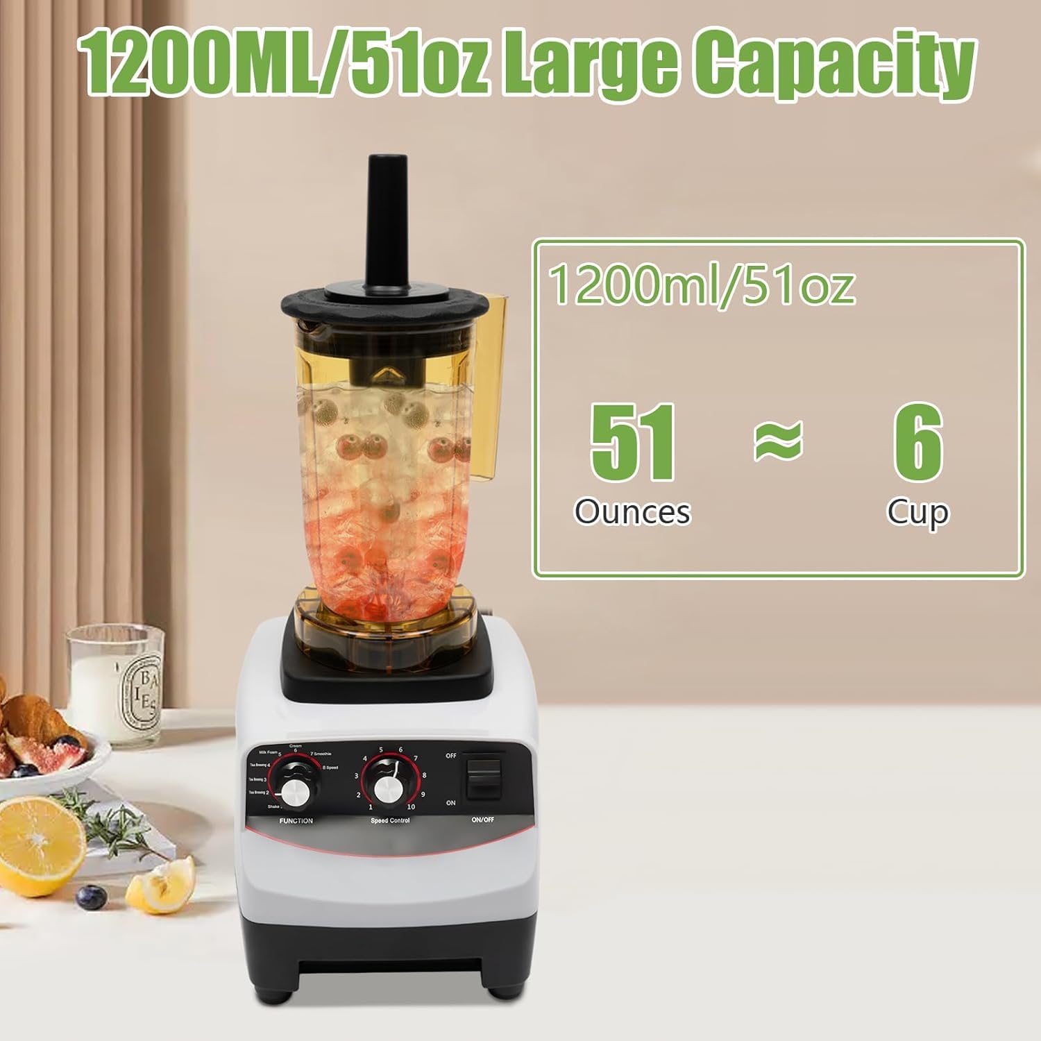 Máquina De Té De Burbujas De 1800 W, 1200 Ml, 30000 RPM, Batidora Multifunción con Capacidad para 4 Tazas Y 10 Velocidades, Batidora De Sobremesa para El Hogar, Tiendas De Té con Leche,
