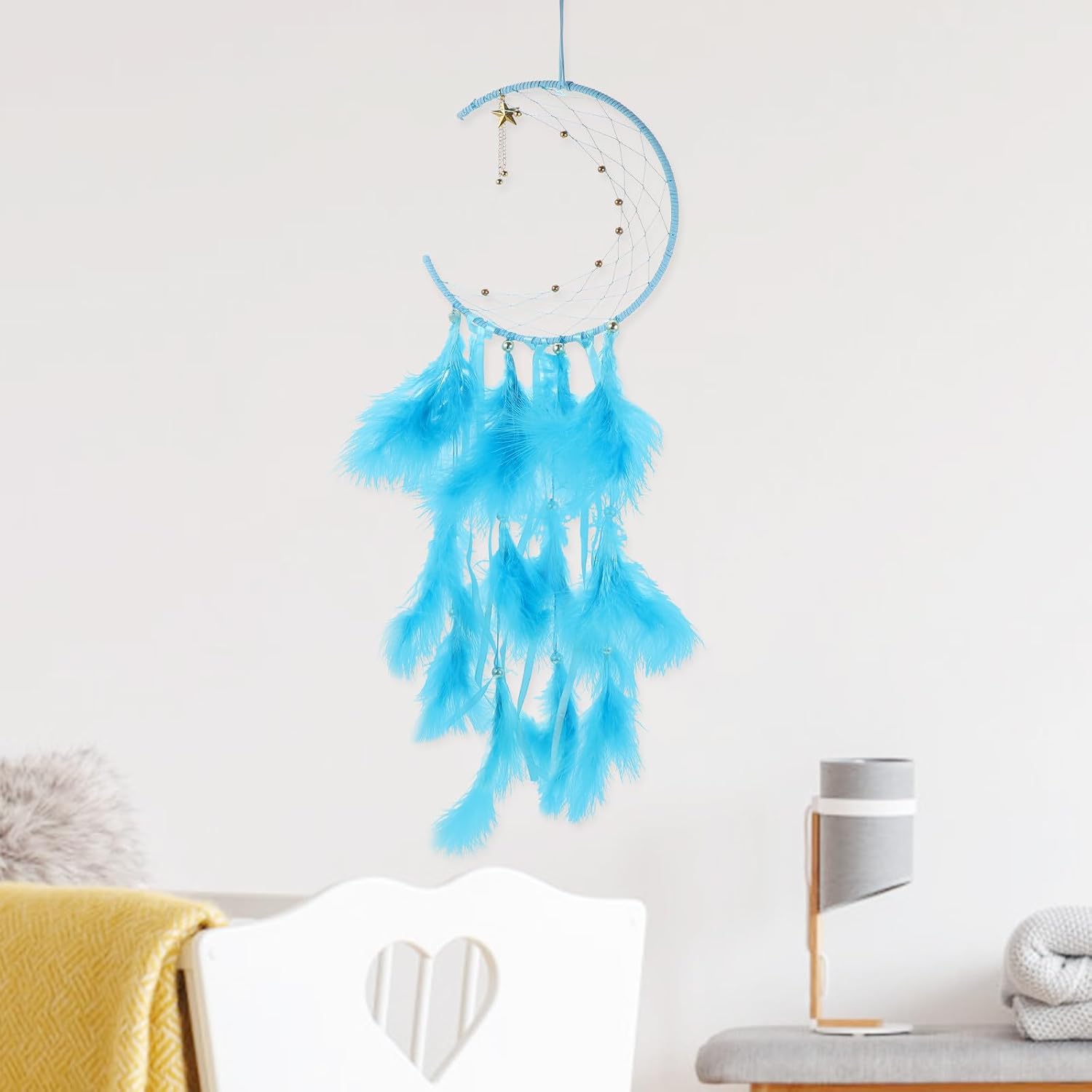 Holibanna Vintage Feather Dream Catcher Pendant Wall Hanging Decor with Celestial Motif, Unique Plume Dreamcatcher for Bedroom and Outdoor Home Decoration