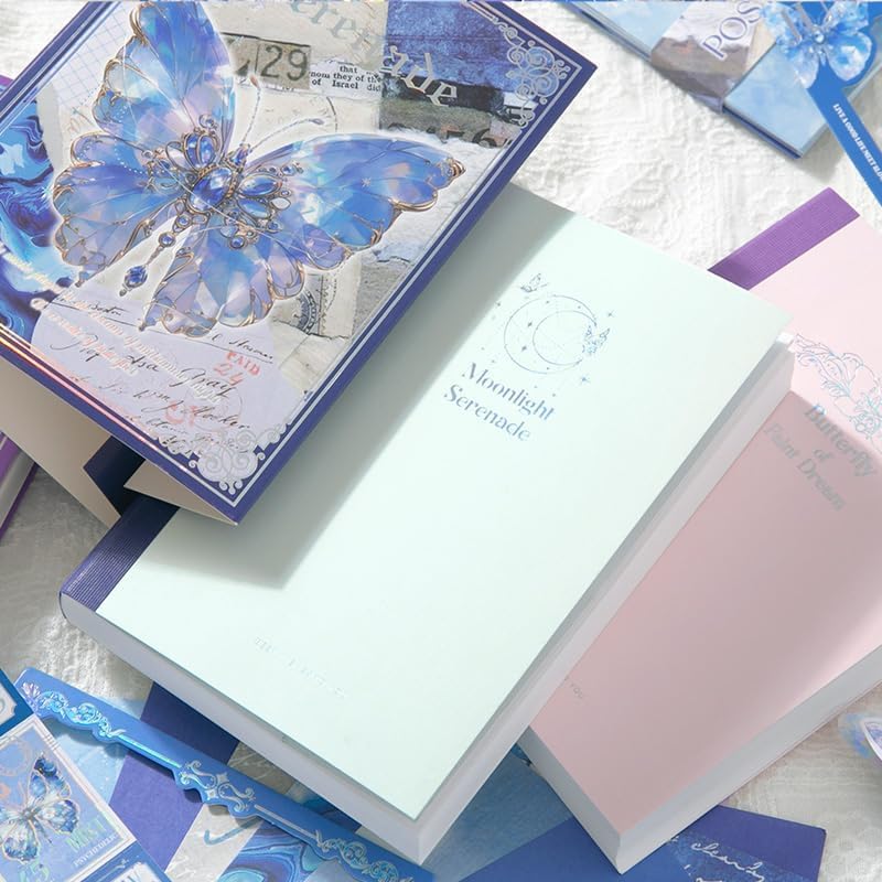 RUJVE Scrapbook Stickers Pack, Art Journal Kit, Bullet Junk Journal Planners DIY Decoration Paper Stickers Craft Kits Notebook Album Aesthetic Tape,Journaling Gift for Girl (Blue Butterfly Scrapbook) 4