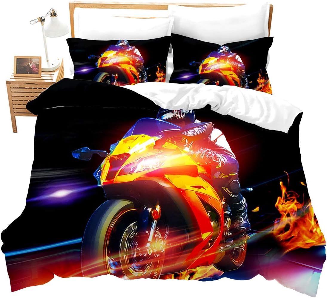 Housse de couette 200X200 cm imprimé motocross 3D en microfibre haute densité texturée