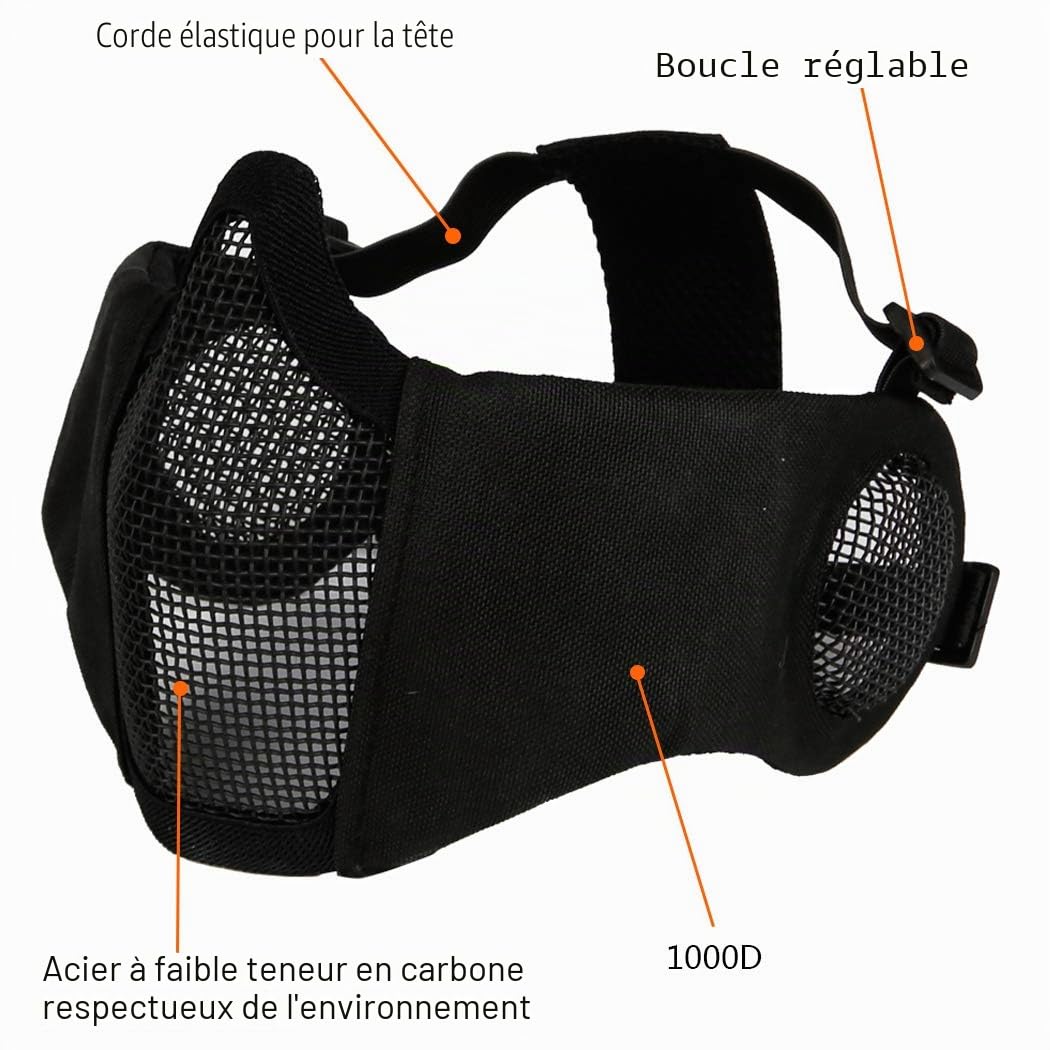 Masque pliable pour airsoft, demi-masque en maille avec protection auditive pour jeux de guerre Cs, BB Gun, chasse, paintball