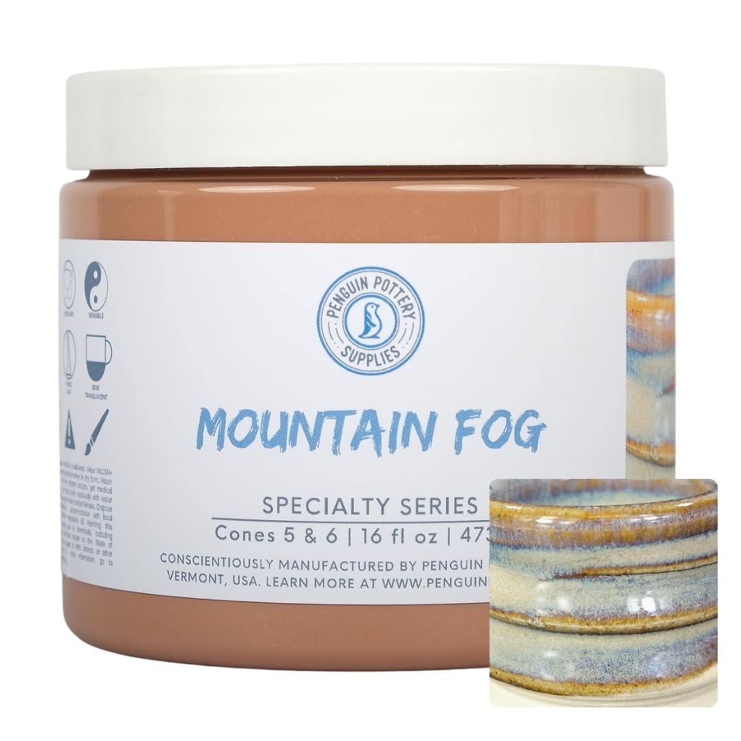 Penguin Pottery - Specialty Series - Mountain Fog. Mid Fire Glaze for Clay, Pottery Glaze, Cone 5 and Cone 6 - Ceramic Glaze for Pottery (1 Pint | 16 oz | 473 ml)