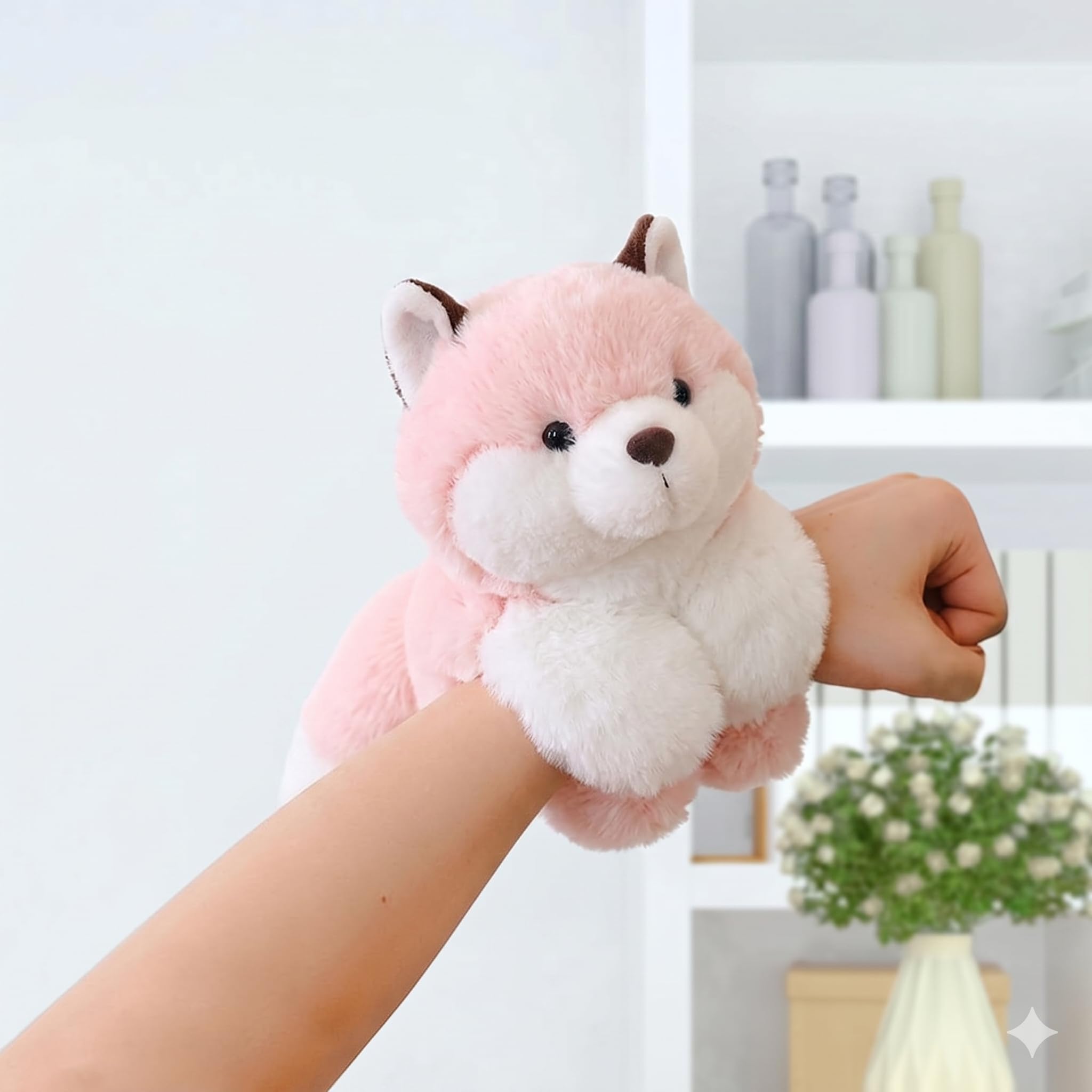 HappyKiddy Cute Fox Plush Slap Bracelet| Pink, Soft Stuffed Animal Wristband| Hugging Snap Bracelet Toy-25cm-picture-30