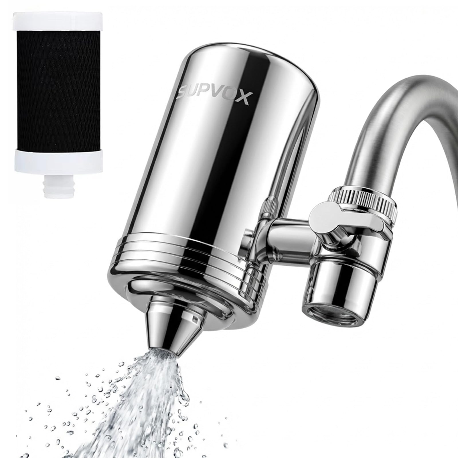 Supvox® 304 Stainless Steel Tap Water Filter with Active Carbon Filtration Waterscience Tap Filter Leak-Proof Technology for Hard Water Softening in Home Bathroom Kitchen Sink-image-24