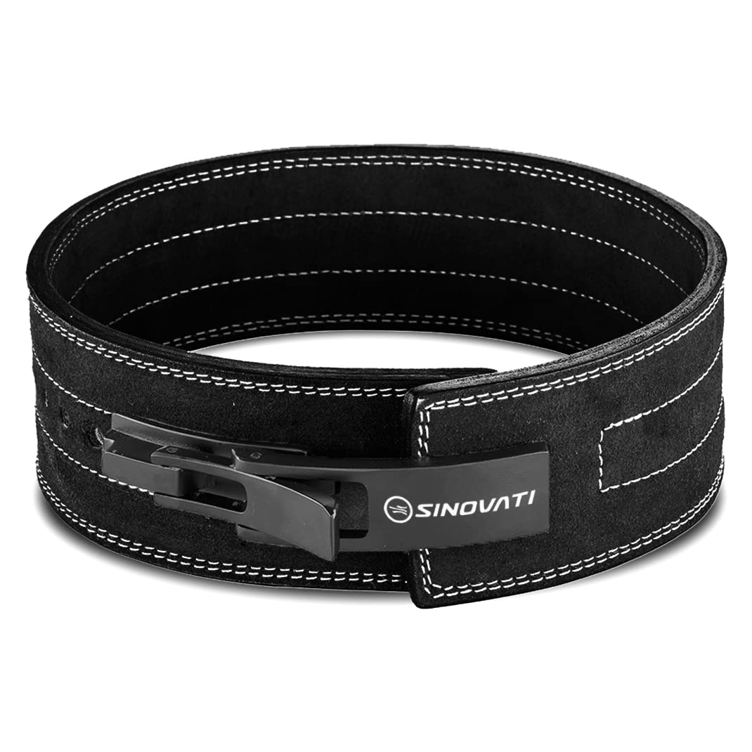 SINOVATI Premium Cintura pesistica uomo in pelle bovina con fibbia, cintura sollevamento pesi donna, cintura powerlifting bodybuilding allenamento, cintura pesi 8,5cm / 10cm altezza