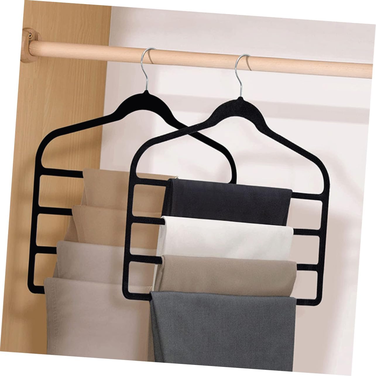 5pcs Space Saving Multi-Layer Pants Hangers with Sturdy Corrosion-Resistant Frame for Scarves Ties and Trousers Closet Organizer Home Storage