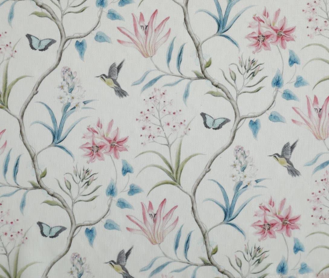 1 Pair Of Humming Bird Butterfly Floral Design Slot Top White Voile Panels - 55" (140cm) x 60" (152cm) Drop - Image 4
