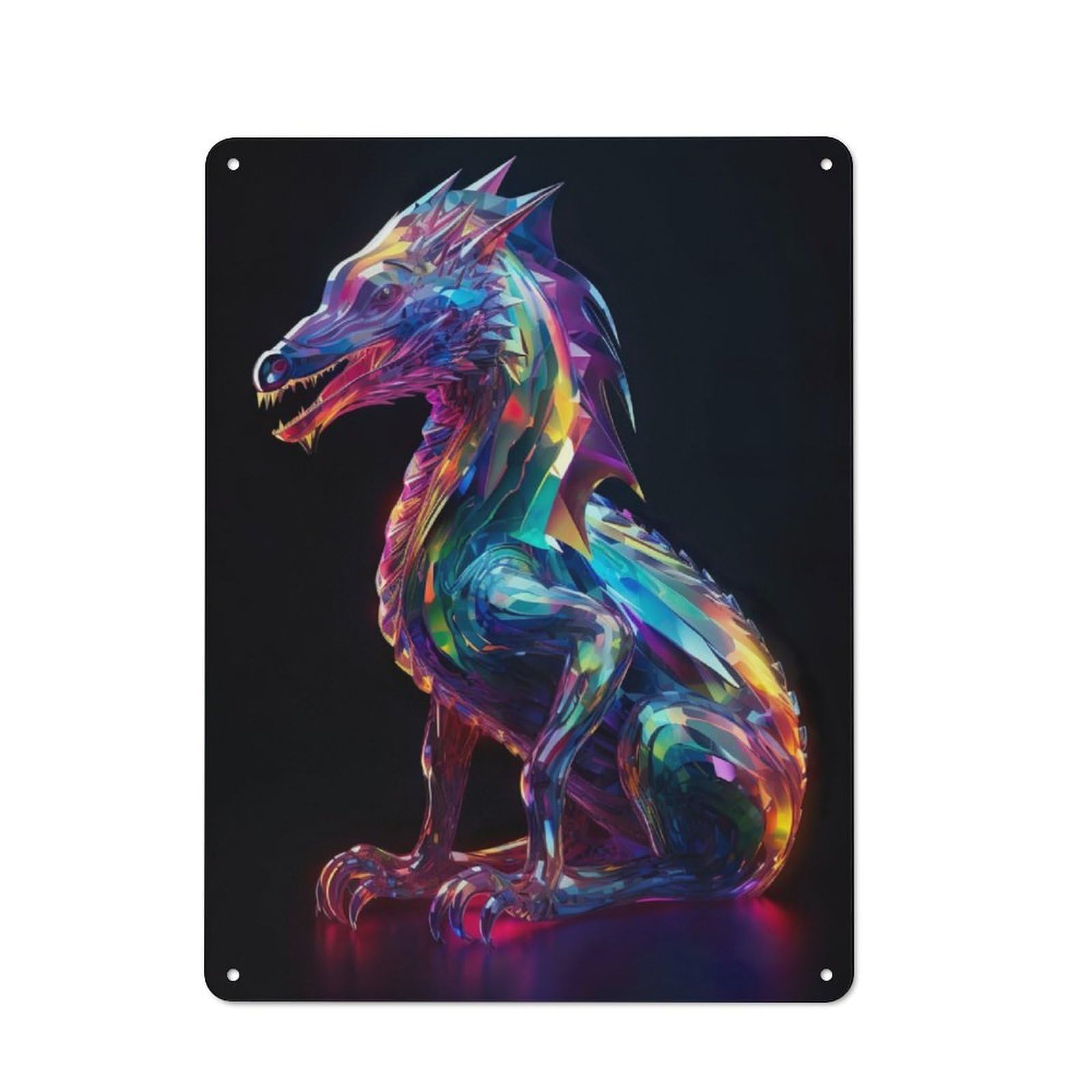 Junmoney Vibrant Crystal Dragon Vintage Metal Plaque 40X30cm Featuring For Pub Or Café, Suited To Café Interior Fans