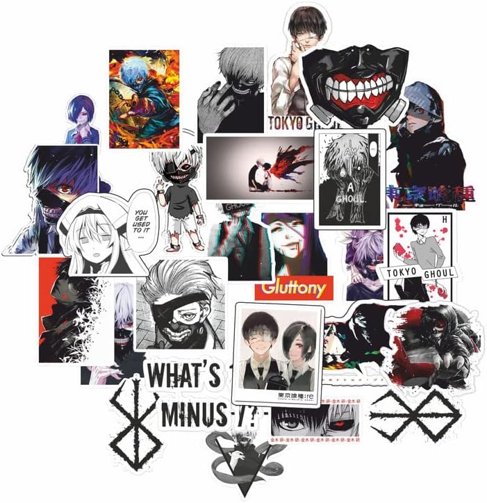 Anime Tokyo Ghoul Laptop Stickers for Laptops, Car, Motorcycle, Bicycle, Luggage, Water Bottles, Guitar, Decal, Graffiti, Patches Stickers Pack (25 pcs) Mix Designs