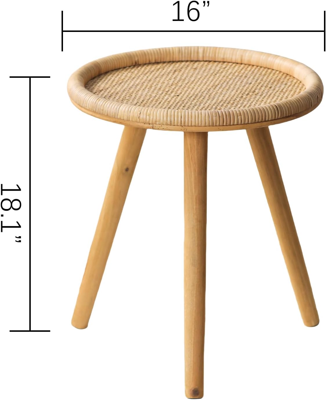 Small Side Table, Rattan Round Coffee Table, Boho Circle Side Tables End Table for Living Room, Mid Century Accent Table for Bedroom Balcony