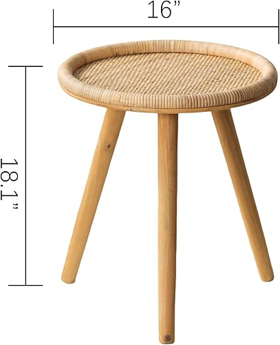 Miniatura 3 de Mesa auxiliar redonda de ratán, mesa auxiliar circular bohemia para sala de estar, pequeña mesa decorativa de mediados de siglo para dormitorio y