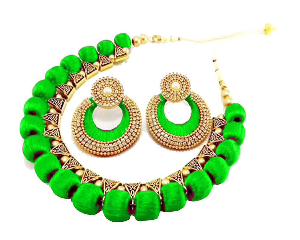 Silk Necklace & Chandbali Earrings Antique Bails